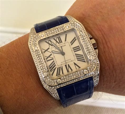 cartier watch santos 100 diamonds|cartier santos diamond bezels.